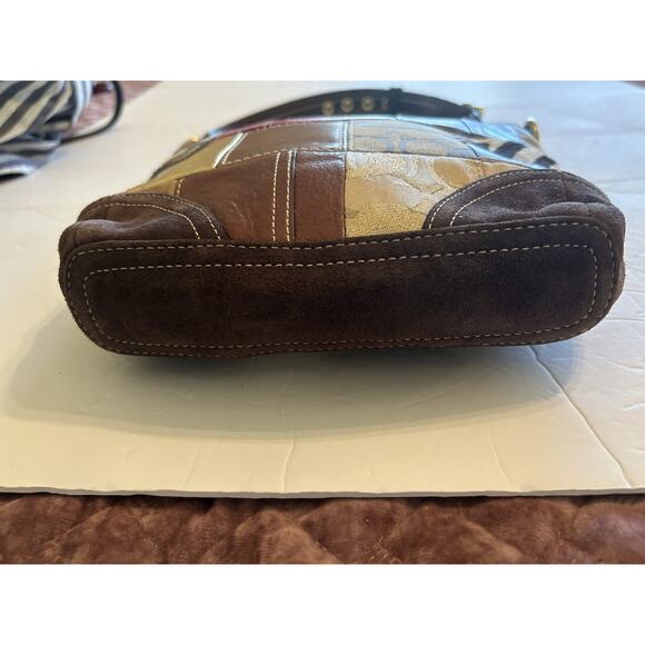 Coach Patchwork Crossboddy Purse Bag Brown Leather Suede Signature C 10435 Y2K - Picture 6 of 14
